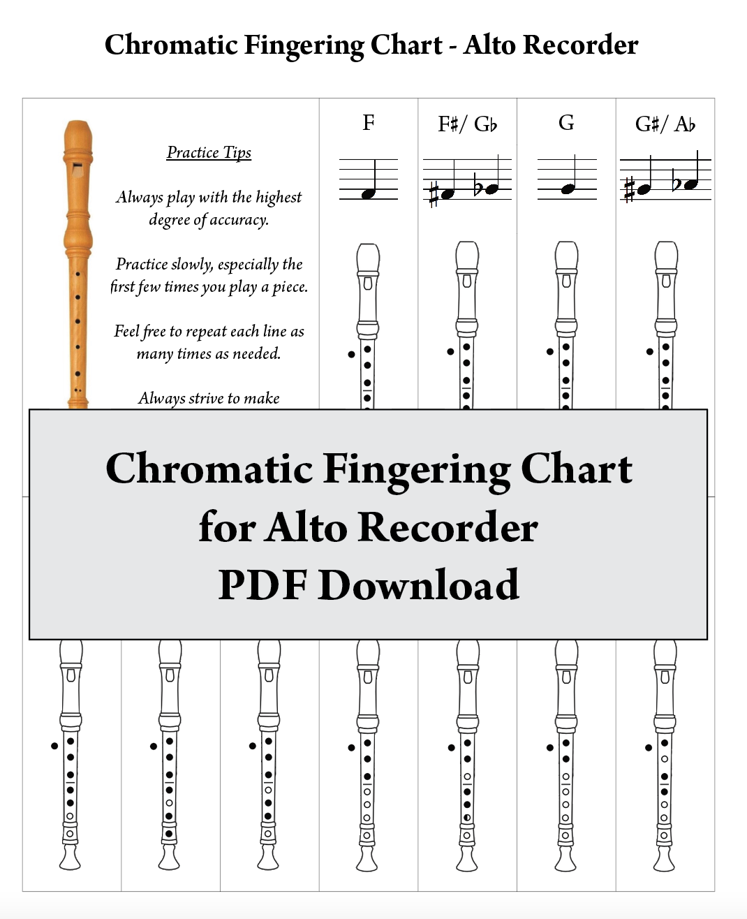 Alto recorder fingering chart - Chromatic
