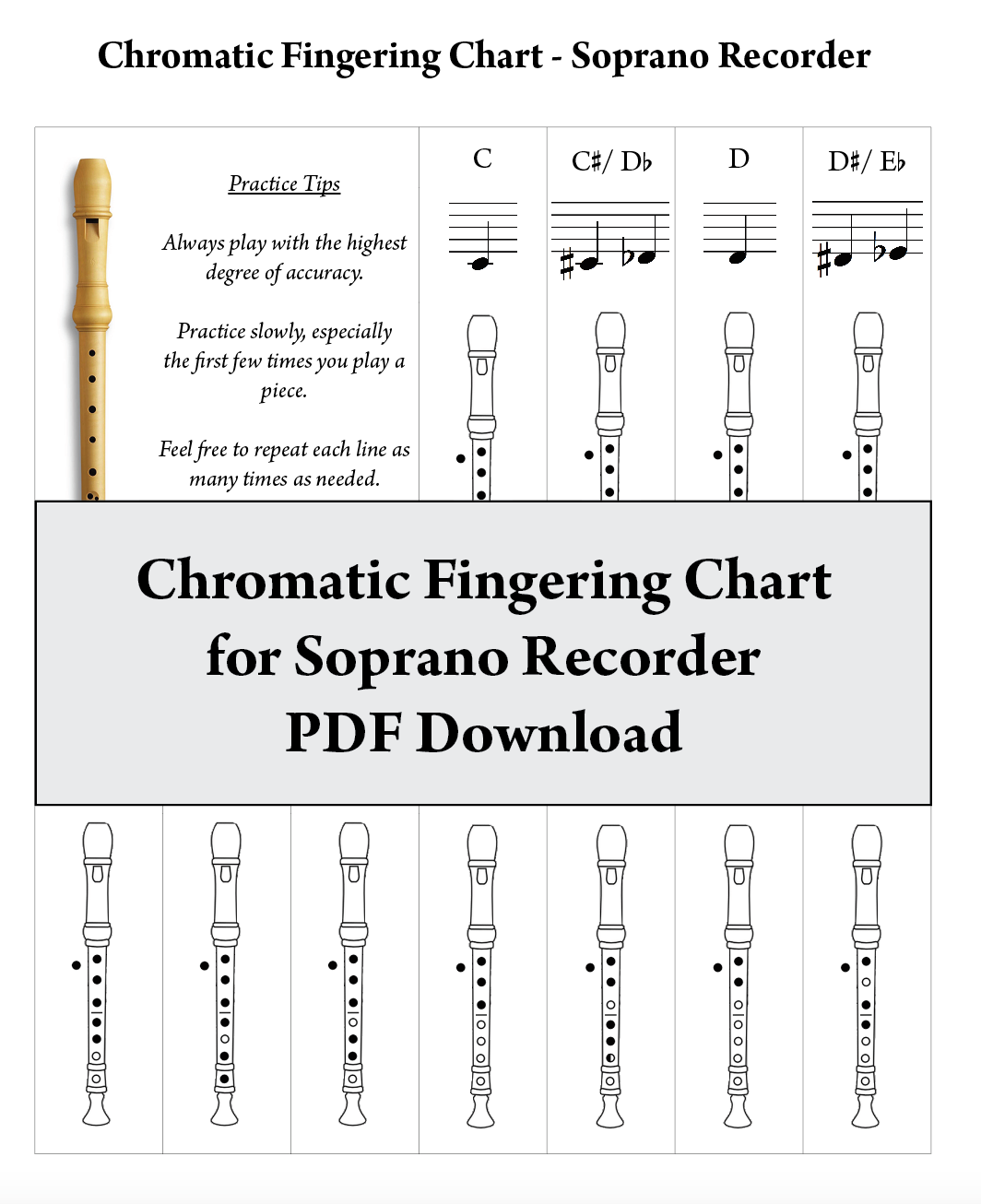 Soprano recorder fingering chart - Chromatic